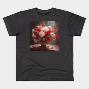 Red and White Carnations Modern Still Life Painting in a Glass Vase Kids T-Shirt